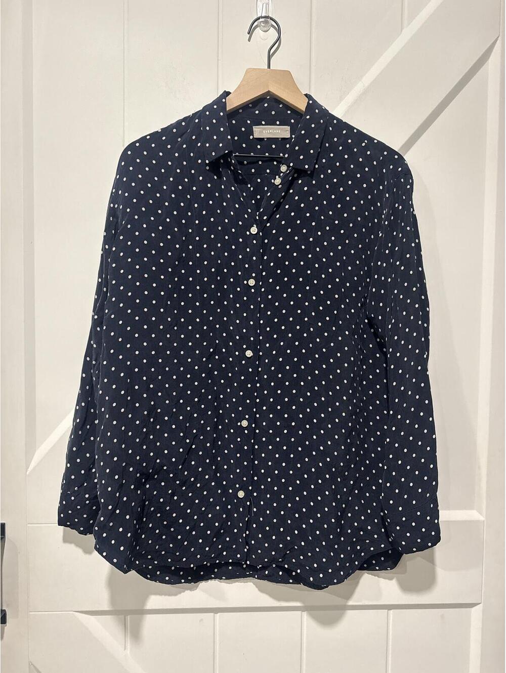 Everlane Navy Blue & White Polka Dot Button-Up Shirt, Size 6